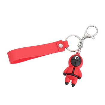 Figurina, tip breloc, Jocul Calamarului, model cerc, cauciuc, rosu, 5 cm Figurina, tip breloc, Jocul Calamarului, model cerc, cauciuc, rosu, 5 cm