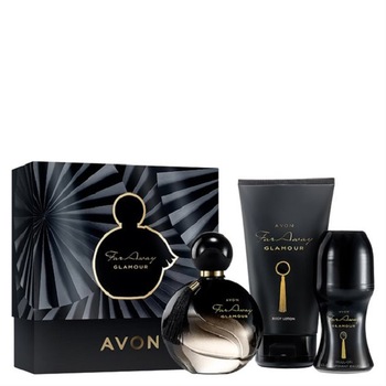 Cutie cadou Far Away Glamour, Avon - Apa de parfum 50 ml, Roll-on 50 ml si Lotiune de corp 150 ml Cutie cadou Far Away Glamour, Avon - Apa de parfum 50 ml, Roll-on 50 ml si Lotiune de corp 150 ml