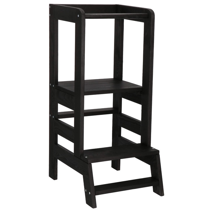 Turn de invatare ajustabil Learning Tower, Ajutor de bucatarie Springos, lemn negru