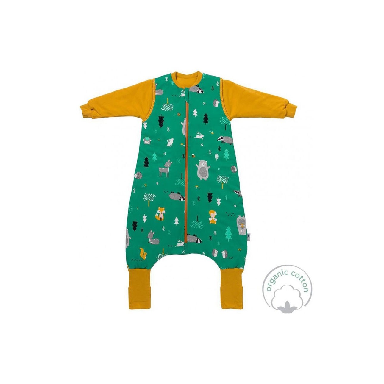 Sac de dormit cu picioruse si maneca lunga detasabila Woodland Animals 80 cm, manseta 2.5 Tog