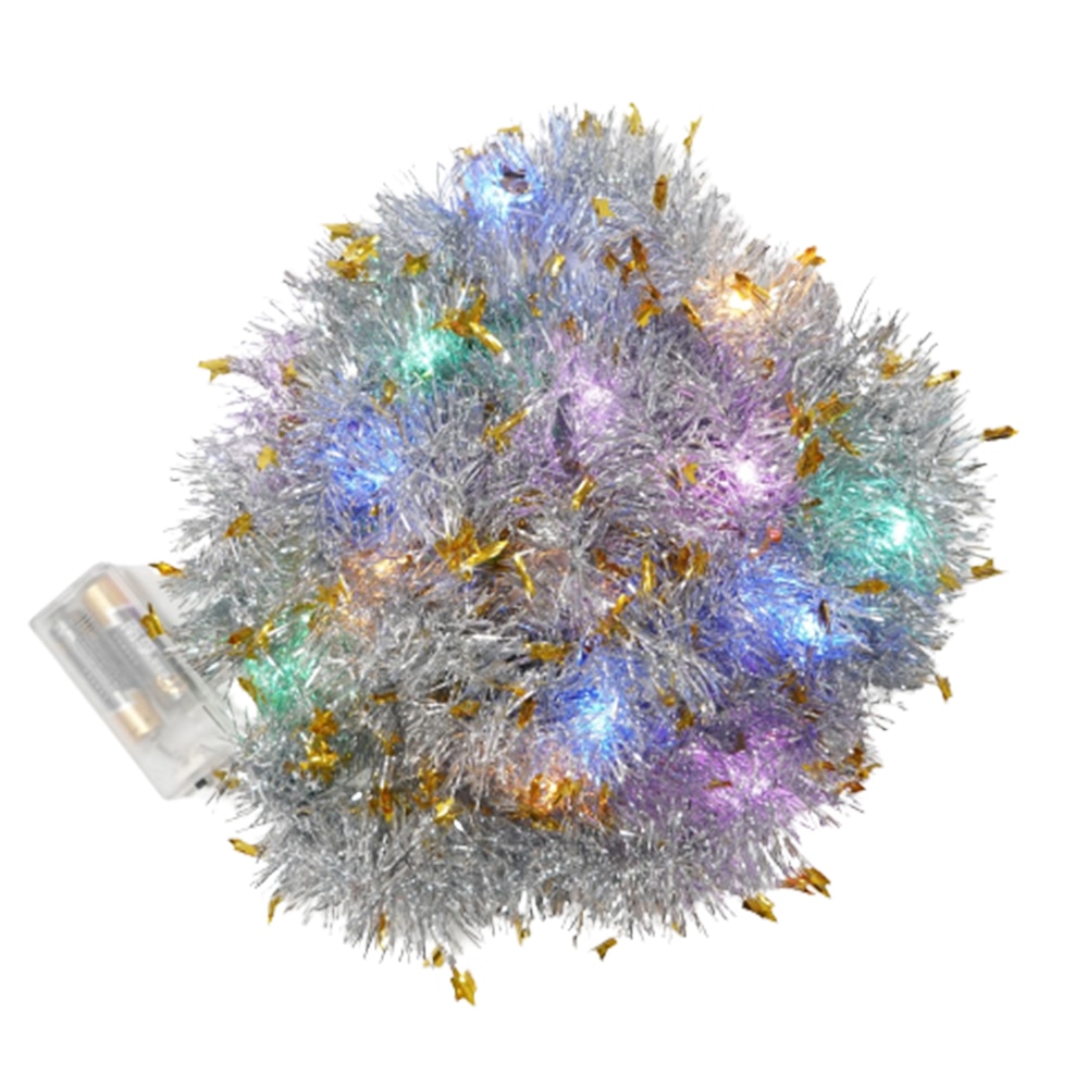 Beteala de Craciun cu Led Zenino® - Model Stelute, 2m x 5cm, Argintiu/Auriu