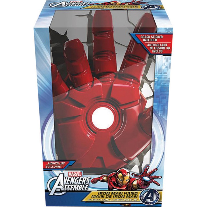 LED лампа 3D The Source Marvel Iron Man Hand, Бутон ON/OFF, 3xAAA, 12 x 17 x 23 см, Картон/пластмаса