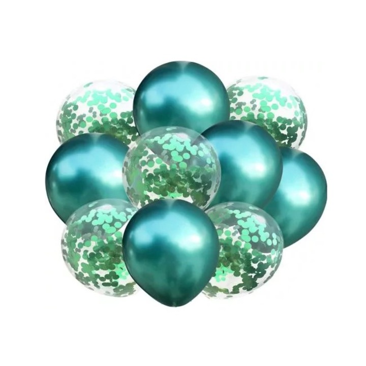 10 db-os latex lufi készlet krómzöld konfettivel 30 cm