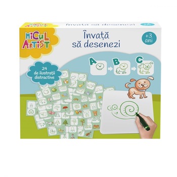 Joc educativ Invata sa desenezi cu 24 de cartonase cu elemente desenate in 3 stadii diferite, pentru copii , ATS Joc educativ Invata sa desenezi cu 24 de cartonase cu elemente desenate in 3 stadii diferite, pentru copii , ATS