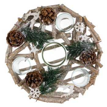 Decoratiune de pus pe masa, de Craciun, Zola®, crem, cu suport pentru lumanari, 32 cm Decoratiune de pus pe masa, de Craciun, Zola®, crem, cu suport pentru lumanari, 32 cm