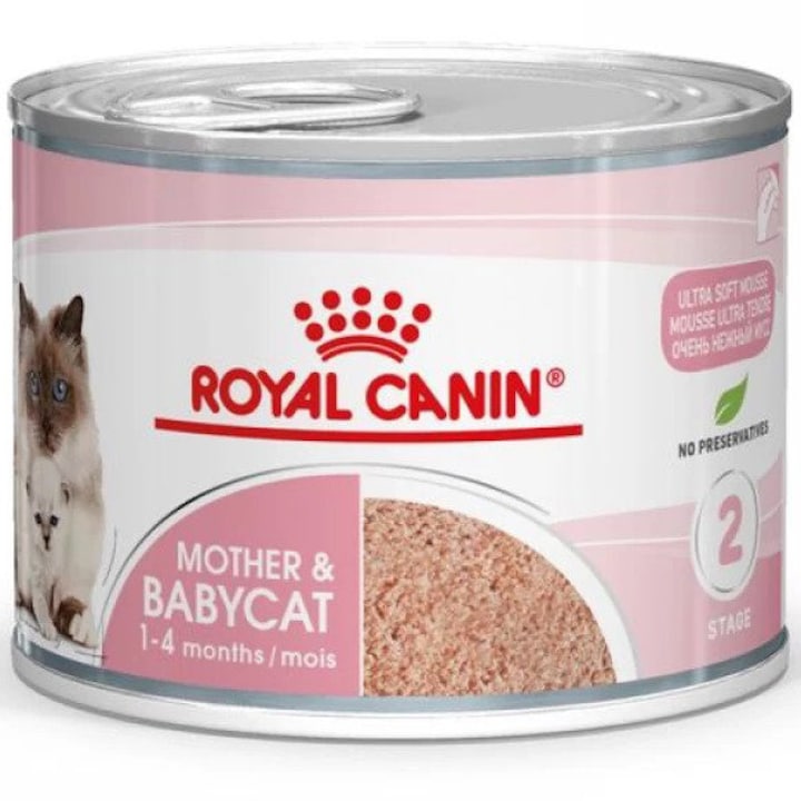 Hrana umeda pentru pisici Royal Canin, Mother & BabyCat, Mousse, Conserva, 195g