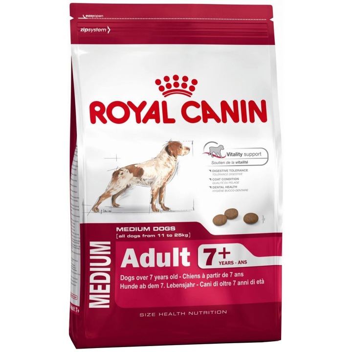 Hrana uscata pentru caini Royal Canin, Medium, Adult 7+, 10Kg