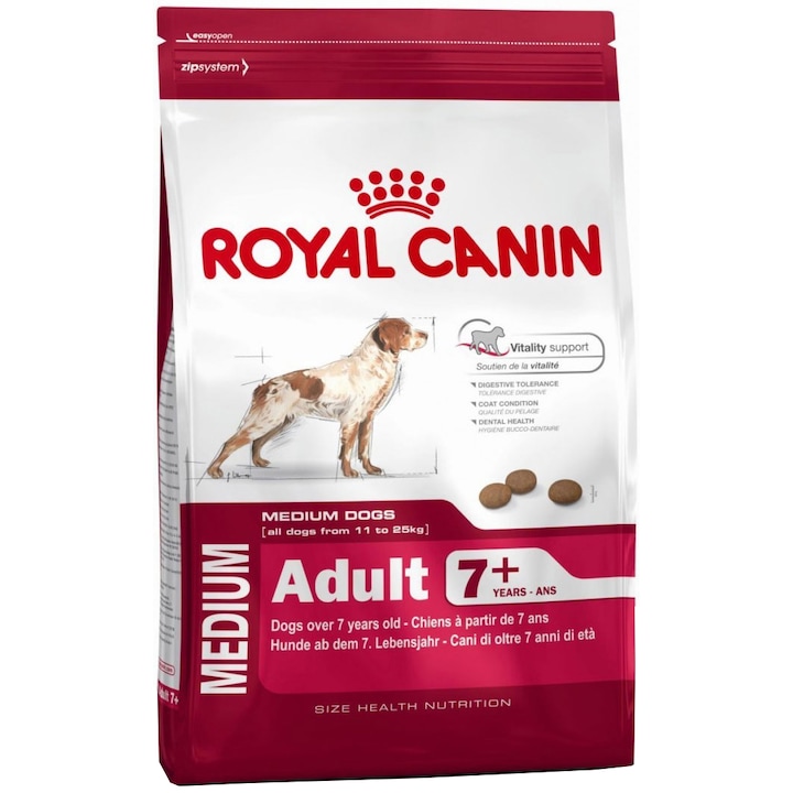 Hrana uscata pentru caini Royal Canin, Medium, Adult 7+, 4Kg