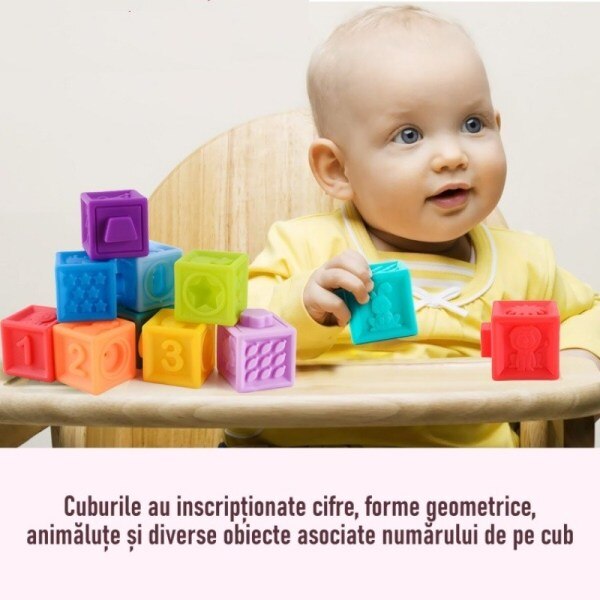 Set 10 cuburi din silicon pentru bebelusi, Zola®, multifunctionale ...