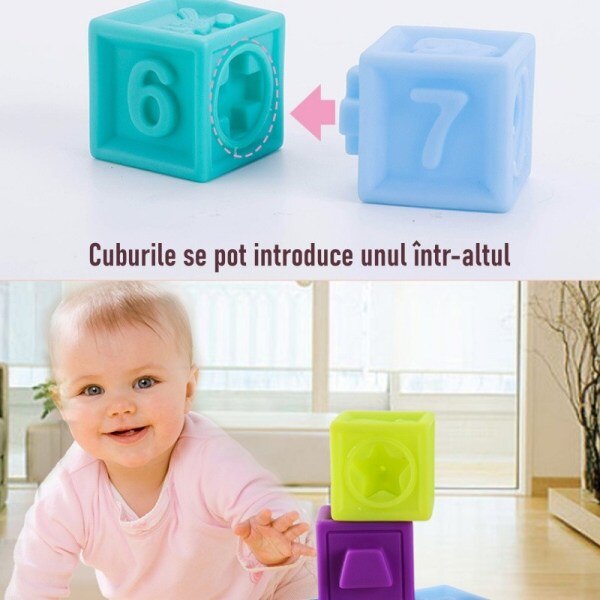 Set 10 cuburi din silicon pentru bebelusi, Zola®, multifunctionale ...