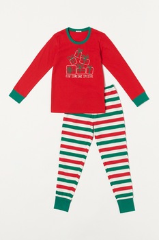Sofiaman, Pijama de bumbac cu tematica de Craciun, Alb/Rosu vermilion/Verde persan Sofiaman, Pijama de bumbac cu tematica de Craciun, Alb/Rosu vermilion/Verde persan