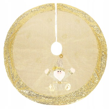 Covoras de pus sub bradul de Craciun, diametru 106 cm, auriu cu model Mos Craciun Covoras de pus sub bradul de Craciun, diametru 106 cm, auriu cu model Mos Craciun