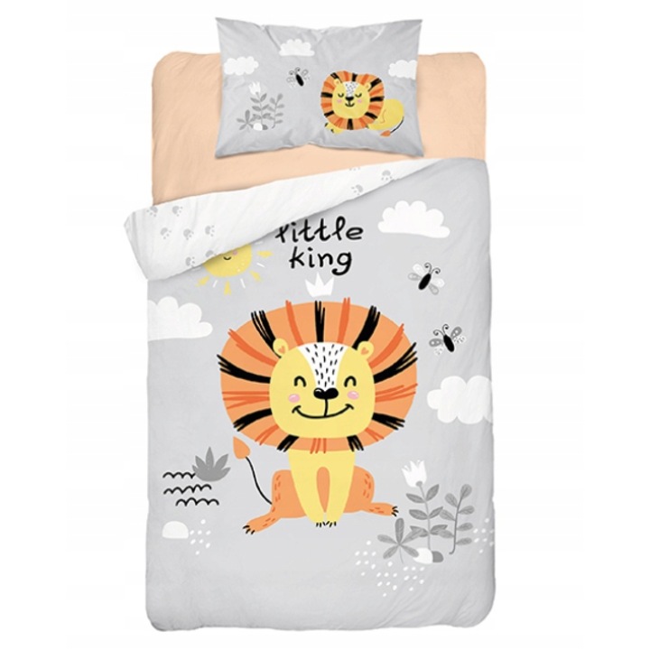 Set 2 piese lenjerie de pat copii, Model leu, Bumbac, 90x120 cm, Multicolor