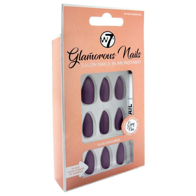 Kit 24 Unghii False W7 Glamorous Nails, After Sundown, cu adeziv inclus si pila de unghii