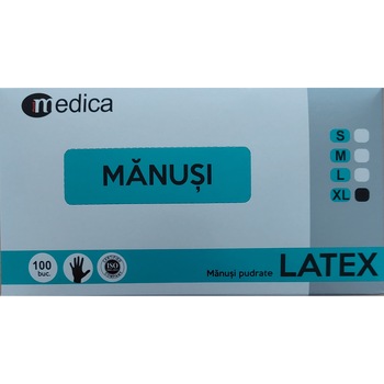 Manusi latex Medica, pudrate, marimea XL -100 Buc Manusi latex Medica, pudrate, marimea XL -100 Buc