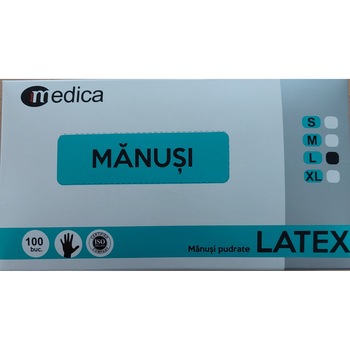 Manusi latex Medica, pudrate, marimea L - 100 Buc Manusi latex Medica, pudrate, marimea L - 100 Buc
