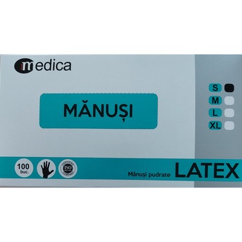 Manusi latex Medica, pudrate, marimea S - 100 Buc Manusi latex Medica, pudrate, marimea S - 100 Buc