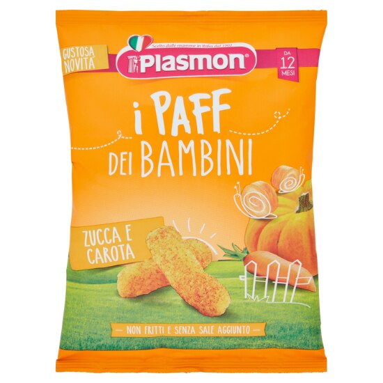 Pufuleti pentru bebelusi Plasmon, Dovlecei si morcov, 12 luni+, 15 g
