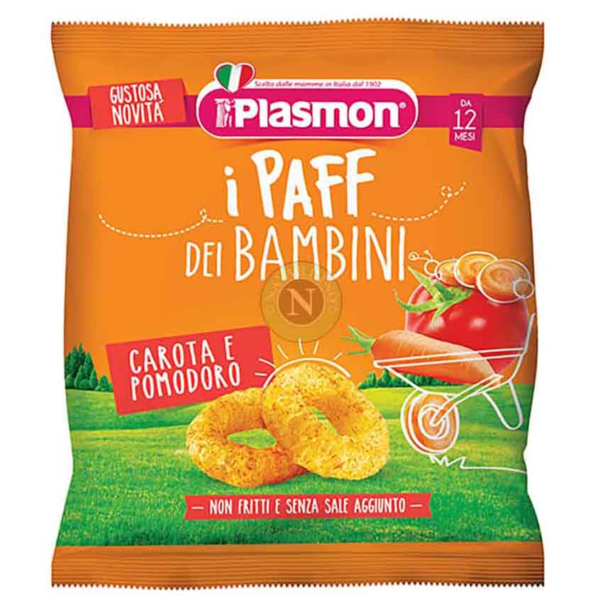 Pufuleti pentru bebelusi Plasmon, Rosii si morcovi, 12 luni+, 15 g