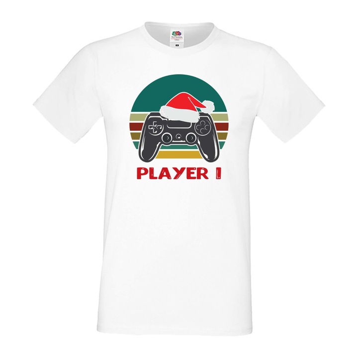 Tricou de Craciun pentru barbati Tralala Merry Christmas Gamer Joystick, alb, 5XL