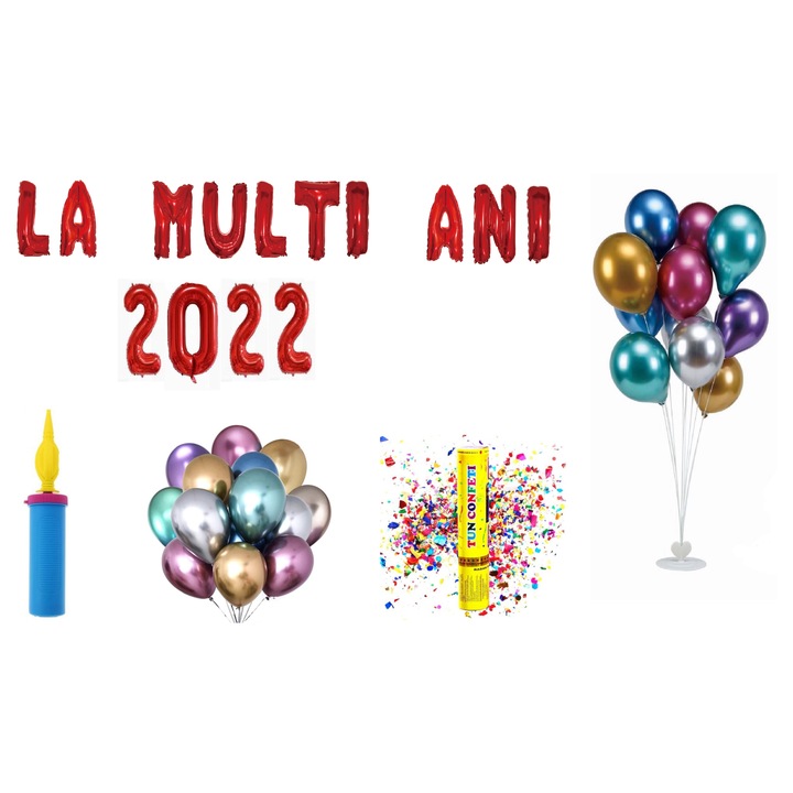 Комплект балони за нова година 2022 г., Подарък за торта, 75 бр., Червен цвят