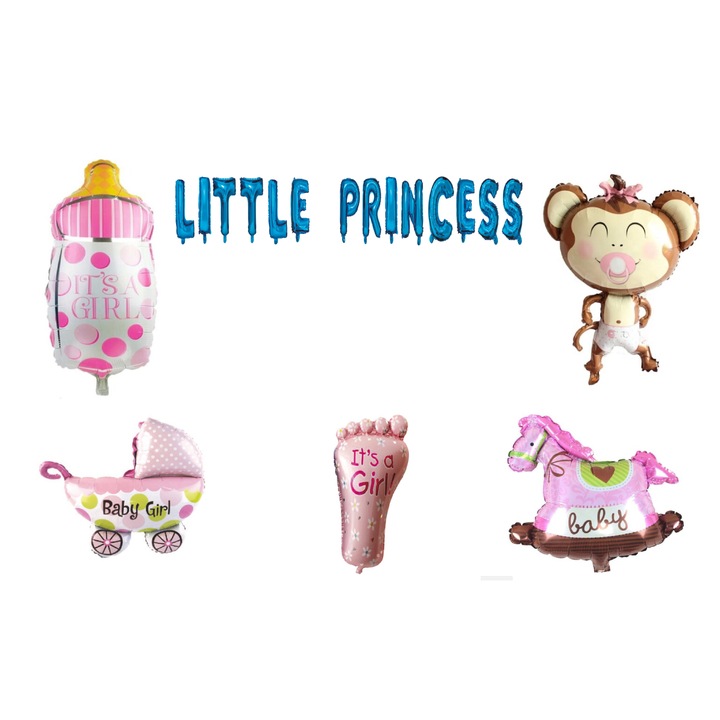 Kis hercegnő lufi szett, tortalapos ajándék, 20 db, kék