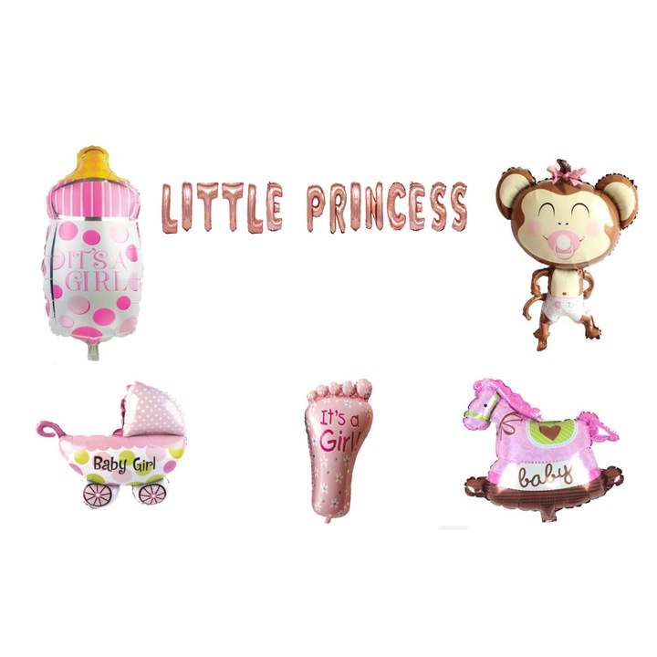 Kis hercegnő lufi szett, tortalapos ajándék, 20 db, Rosegold