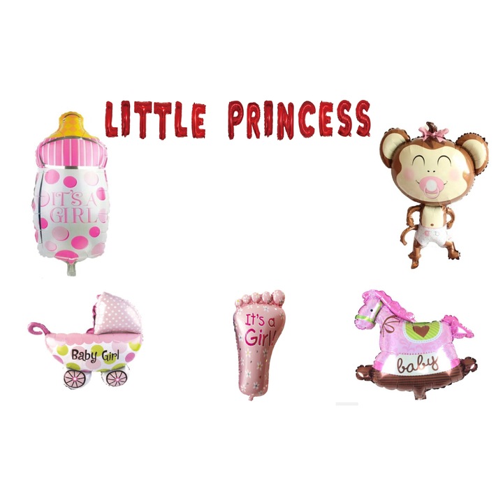 Kis hercegnő lufi szett, tortalapos ajándék, 20 db, piros