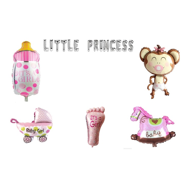 Комплект балони Little Princess, подарък за покривало за торта, 20 части, сребро
