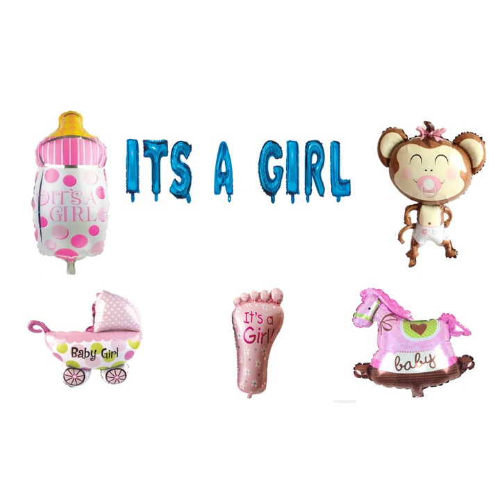 Set Baloane Its A Girl , Cake Topper Cadou , 18 Buc , Albastru