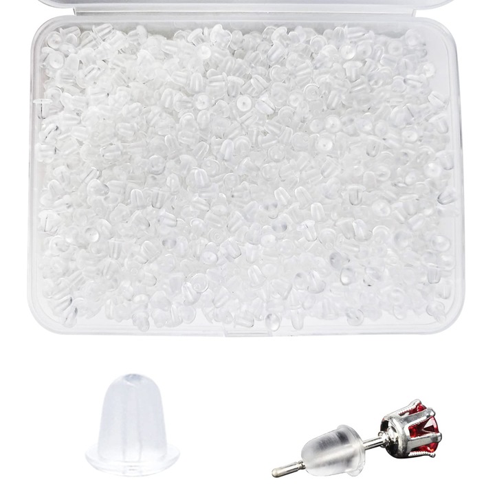 Set 2000 dopuri cercei Cersaty, Cauciuc, 5x5 mm, Transparent