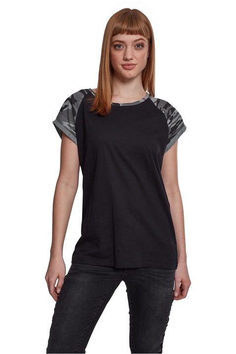 Urban Classics, Tricou cu decolteu la baza gatului si maneci raglan contrastante, Negru/Gri, M