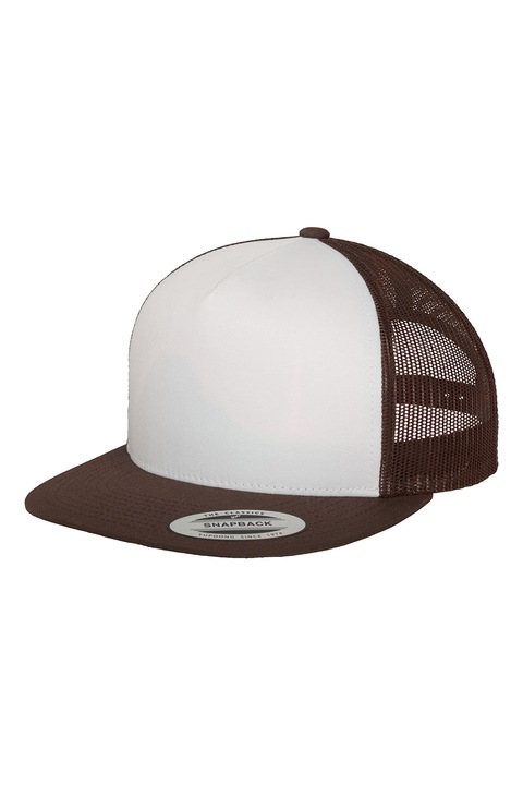 Flexfit, Sapca unisex cu capsa pe partea din spate si segmente de plasa, Maro coniac/Alb