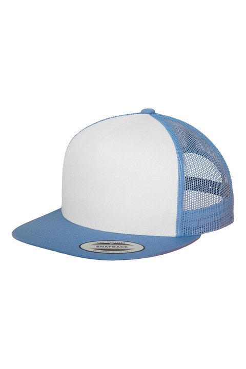 Flexfit, Sapca unisex cu capsa pe partea din spate si segmente de plasa, Albastru aqua/Alb