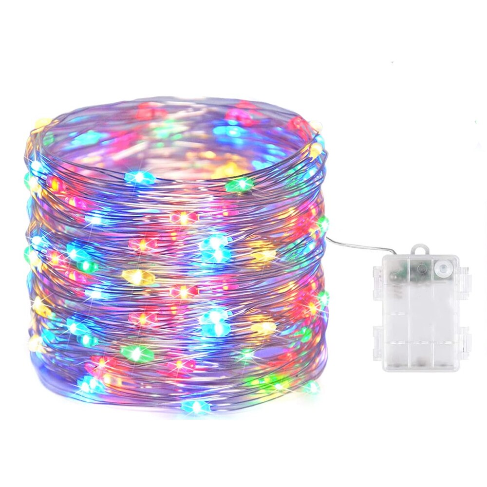 Instalatie de Craciun Liniara Zenino® - 50 LED, 5M, Fir Cupru, Fairy Lights, 2 Jocuri de Lumini, Baterii, Interior, Multicolor