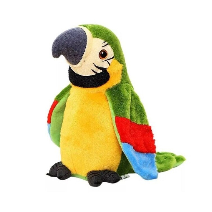 Jucarie interactiva de plus Deliny®, papagal, abilitati cognitive, redare sunete, 22 cm, Multicolor