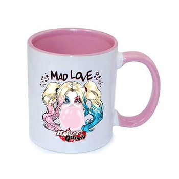Cana cu interior roz 330ml cu Harley Quin MadLove 018 Cana cu interior roz 330ml cu Harley Quin MadLove 018