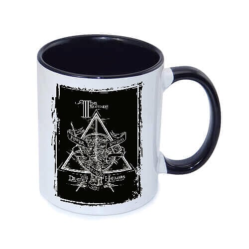 Cana cu interior si maner negru 330ml cu HP Deathly Hallow 006