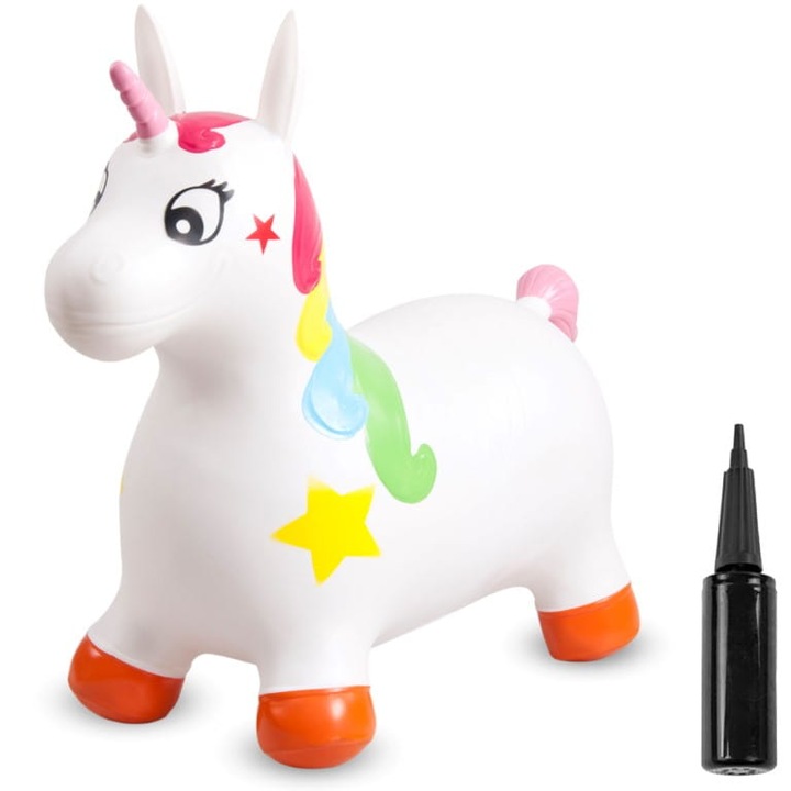 Надуваем еднорог, слънчево бебе, гума, скачащ, бял