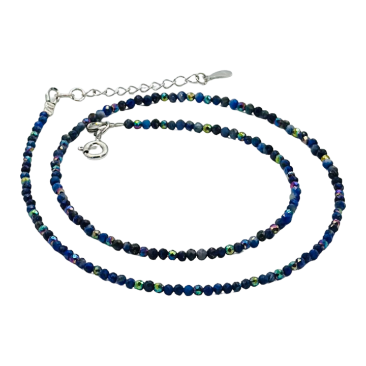 Colier Papesa din lapis lazuli 2mm si hematit multicolor, 37 cm