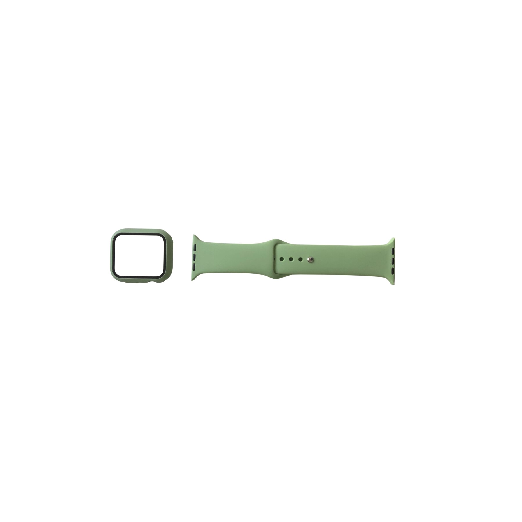 Curea din silicon si carcasa de protectie verde deschis fullbody pentru Apple Watch, compatibil cu dimensiunea 44 mm