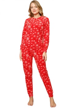 Pijama dama cocolino soft polar, pufoasa cu imprimeu Craciun fulgi de nea rosu 1424, Rosu Pijama dama cocolino soft polar, pufoasa cu imprimeu Craciun fulgi de nea rosu 1424, Rosu