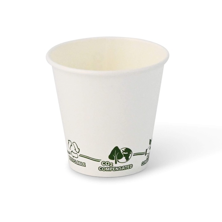 Set 50 pahare biodegradabile albe imprimate, carton, 150ml/6oz