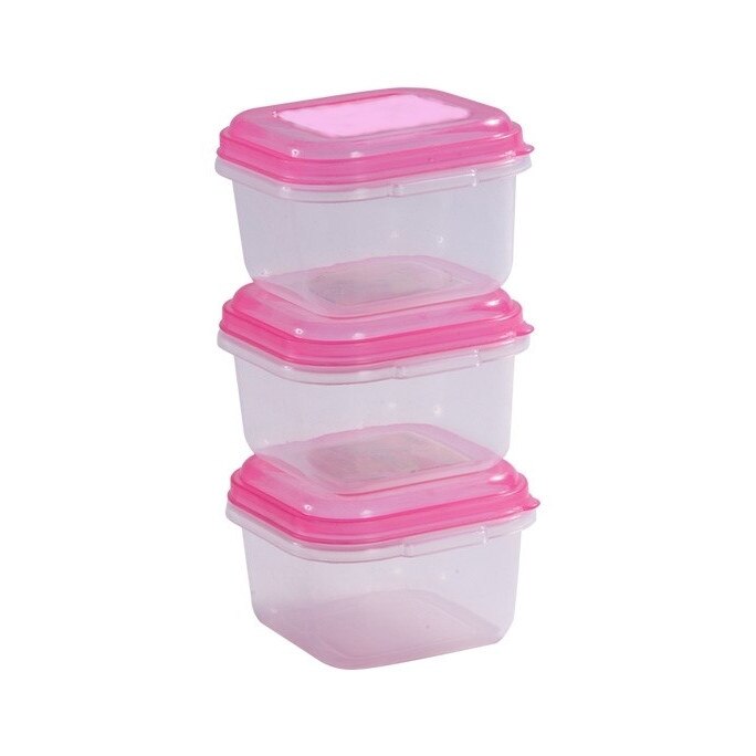Set 3 boluri plastic, cu capac roz