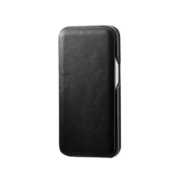 Husa Premium Tip Carte Icarer Vintage Folio, Pentru iPhone 13 Pro Max, Piele Naturala, Negru - 9351