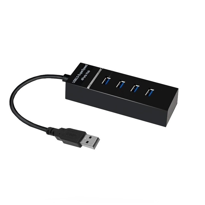 Хъб, USB 3.0, 4 порта, черен