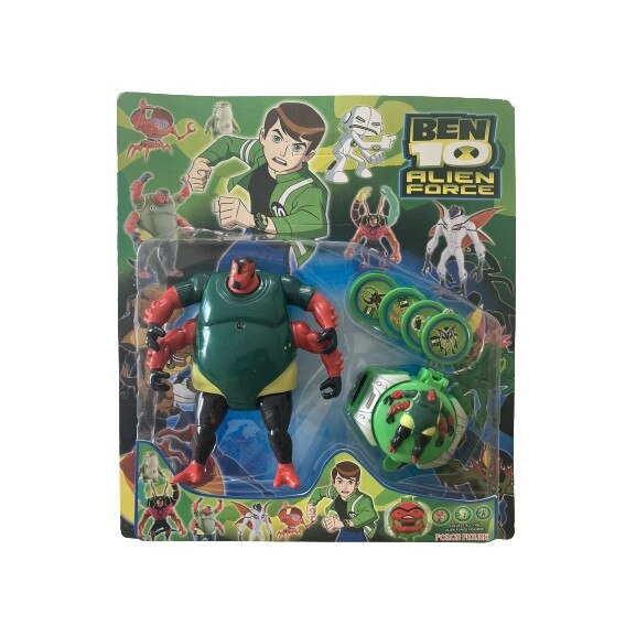 Set figurina 4 Brate Ben 10 articulata si ceas personalizat cu 4 discuri