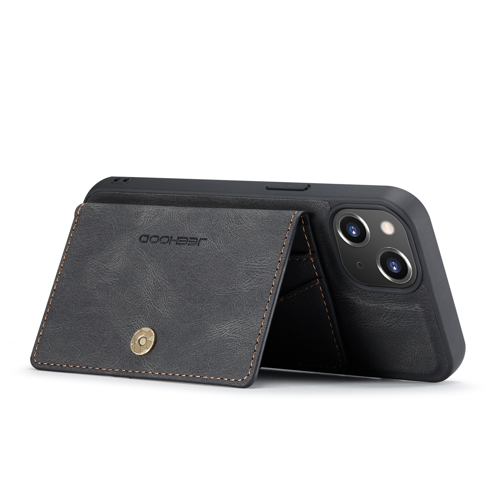 Husa pentru iPhone 14 Plus, piele cu textura moale, back cover, mini portofel detasabil, CaseMe, Negru
