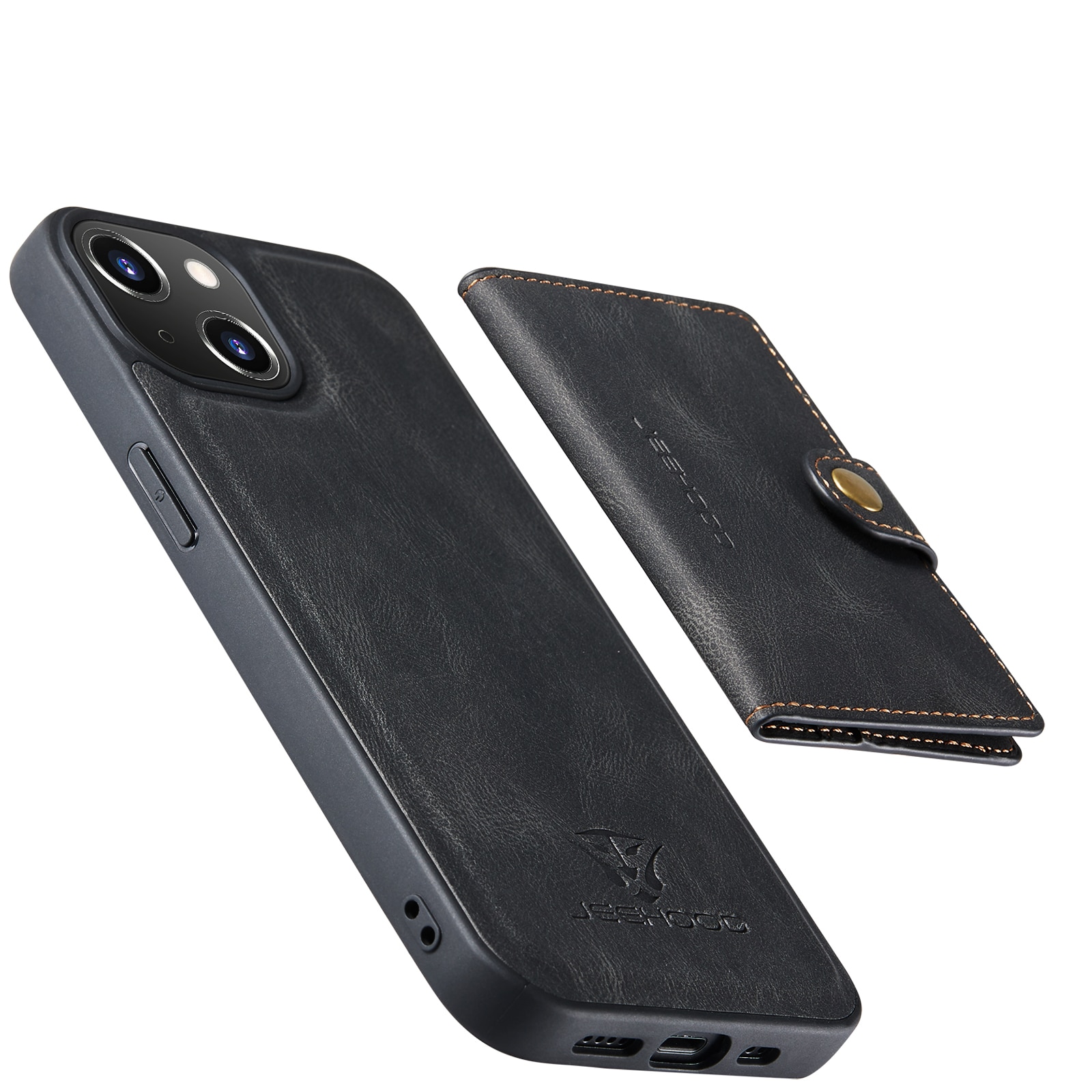 Husa pentru iPhone 14 Plus, piele cu textura moale, back cover, mini portofel detasabil, CaseMe, Negru