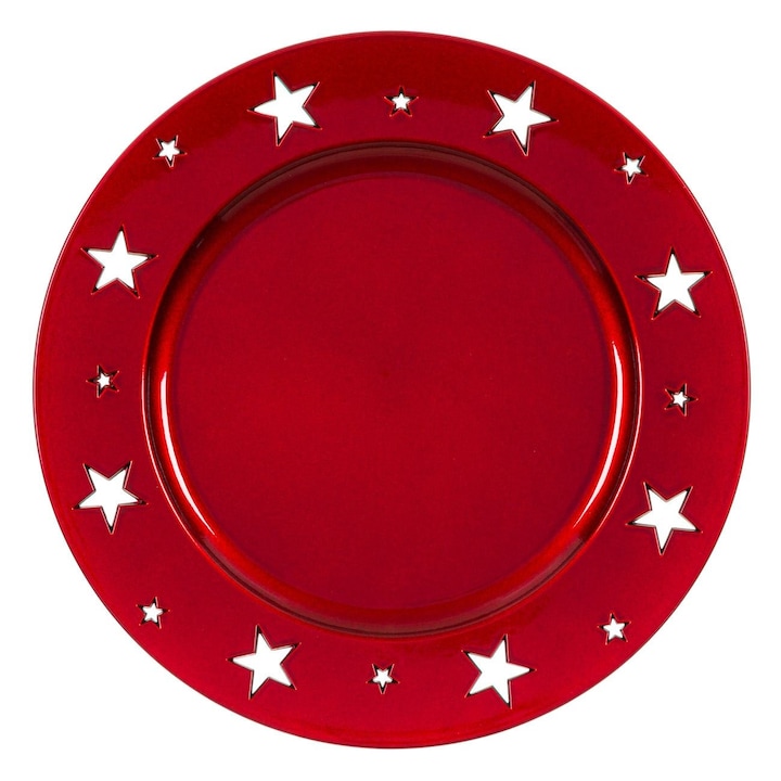 Farfurie Decorativa de Craciun, New Line, model cu Stele, 33 cm, Rosu